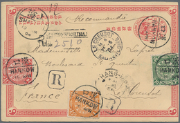 China - Ganzsachen: 1898, Card CIP Uprated 1 C., 2 C. 10 C. Tied "HANKOW 10 APR 04" Registered To Le - Ansichtskarten