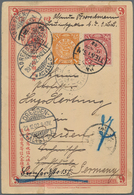 China - Ganzsachen: 1898, Card CIP 1 C. Reply Part Uprated Coiling Dragon 1 C., 2 C. Canc. "TIENTSIN - Ansichtskarten