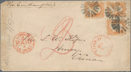 China - Incoming Mail: 1867, USA: 30 C. Orange (3, Faults) Tied By NY Fancy Cancels W. "NEW YORK MAR - Altri & Non Classificati