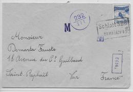 1943 - SUISSE - ENVELOPPE Avec CACHET De GARE SCHLATT S.B.B (RARE) + CENSURE ITALIENNE => ST RAPHAËL (VAR) - Marcophilie