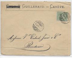 1882 - SUISSE - ZUMSTEIN 49 RARE AVEC FRAGMENTS FIL De SOIE ! Sur ENVELOPPE De GENEVE => BORDEAUX - Storia Postale