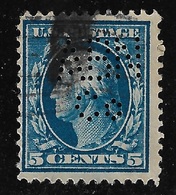 PERFIN U.S.A. - 1908-09 - Valore Usato Da 5 Cent. Azzurro, Effigie Presidente G. WASHINGTON - In Buone Condizioni. - Perfin