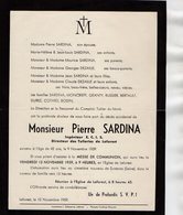 VP16.687 - 1959 - Généalogie - Faire - Part De Décès De Mr Pierre SARDINA Ingénieur Directeur Des Tuileries De LEFOREST - Décès