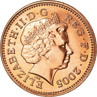 Monnaie, Grande-Bretagne, Elizabeth II, Penny, 2005, TTB, Copper Plated Steel - 1 Penny & 1 New Penny