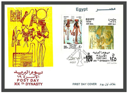 Egypt - 1999 - FDC - Post Day - Stamp & S/S - (19th Dynasty) - Queen Nefertari, Goddess Isis & God Osiris, Goddess Isis - Brieven En Documenten