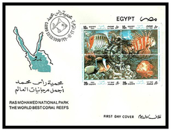 Egypt - 1990 - FDC - ( Ras Mohammed Natl. Park, Fish & Coral Reefs - Fish ) - Set, Block Of 4 - Storia Postale