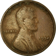 Monnaie, États-Unis, Lincoln Cent, Cent, 1934, U.S. Mint, Philadelphie, TB+ - 1909-1958: Lincoln, Wheat Ears Reverse