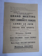 Tract PCF Grand Meeting Du Parti Communiste - E. FAJON - R. BALLANGER - J. CHAMBAZ - M-C VAILLANT-COUTURIER - W. ROCHET - Altri