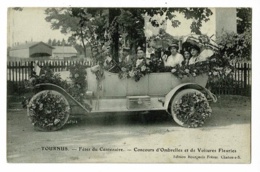 Tournus - Fêtes Du Centenaire - Concours D'Ombrelles Et De Voitures Fleuries (devant La Gare) Circulé 1915, Sous Envelop - Otros Municipios