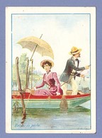 CHROMO PECHE - BATEAU De PECHE - COUPLE BARQUE MODE ROBE OMBRELLE CANOTIER PECHEUR - Fishing