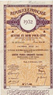 REPUBLIQUE FRANCAISE - DETTE FRANCAISE - TRANCHE A - RENTE 4.50 Frs - PARIS 02 NOVEMBRE 1932 - Bank & Insurance