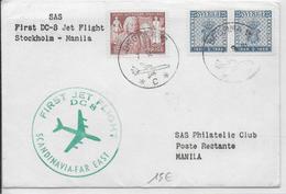 1961 - SUEDE - 1° VOL / FIRST FLIGHT - ENVELOPPE POSTE AERIENNE STOCKHOLM à MANILA (PHILIPPINES) - Brieven En Documenten