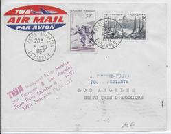 1957 - 1° VOL / FIRST FLIGHT - ENVELOPPE POSTE AERIENNE TWA PARIS SAN FRANCISCO / LOS ANGELES (USA) - Primi Voli