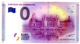 2015-1 BILLET TOURISTIQUE FRANCE 0 EURO SOUVENIR N° 002907 CHATEAU DE CHAMBORD 1 Tirage 10 000 Ex Bt épuisé - Private Proofs / Unofficial