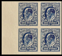 GREAT BRITAIN 1913 Edward IMPERF With WMK 4-BLOCK MARG. Printer's Sample Trial [PRINT:1000] - Essays, Proofs & Reprints