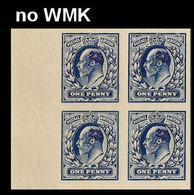 GREAT BRITAIN 1913 Edward IMPERF NOWMK 4-BLOCK MARG. Printer's Sample Trial [PRINT:1000] - Probe- Und Nachdrucke