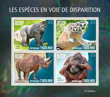Togo. 2019 Endangered Species. (0560a) OFFICIAL ISSUE - Gorilas