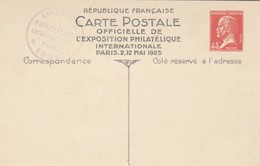 ENTIER PASTEUR 45c. EXPOSITION PHILATELIQUE INTERNATIONALE PARIS 1925 - Bigewerkte Envelop  (voor 1995)