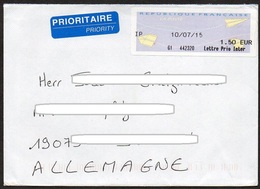 Frankreich 2014, 2015    2 Briefe/ Lettres Europa, ATM  Lettre Prio Inter, Documents De VAGNEY - Autres & Non Classés