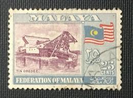 134.MALAYA (25C) USED STAMP TIN DREDGE, FLAGS - Malaya (British Military Administration)