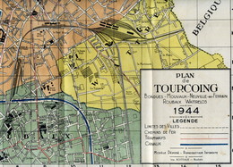 Plan Couleurs De Tourcoing Et Environs - Année 1944 - Relié - Other Plans