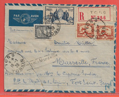 INDOCHINE LETTRE RECOMMANDEE DE 1939 DE TONG POUR MARSEILLE FRANCE (DECHIRURE) - Cartas & Documentos