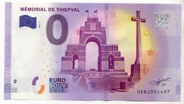 2017-2 FRANCE BILLET TOURISTIQUE 0 EURO SOUVENIR N°UEBJ004495 MEMORIAL DE THIEPVAL - Essais Privés / Non-officiels