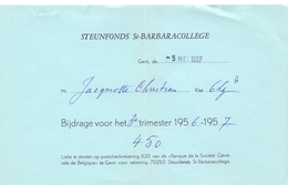 Factuur Facture - Rekening School Steunfonds St Barbaracollege  - Gent 1957 - Auto's