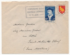 FRANCE - Enveloppe Affr 12F + 3F Guillaume Budé + 3F Armoiries Aunis - OMEC Lyon Gare 1956 - Lettres & Documents