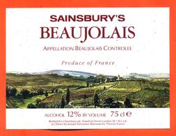 étiquette De Vin Beaujolais Sainsbury's Joseph Vernaison à Romanèche Thorins - 75 Cl - Pour L'angleterre - Beaujolais