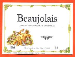 étiquette De Vin Beaujolais Victor Cellier à 69800 -75 Cl - Bachus - Beaujolais