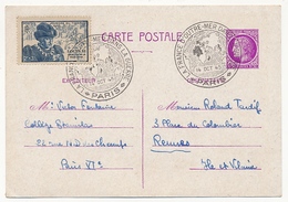 FRANCE => Cachet Temporaire "La France D'Outre-mer Dans La Guerre" PARIS 14 Oct 1945 Sur Entier 1,50 Mazelin - Cachets Commémoratifs