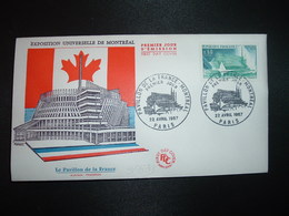 LETTRE TP PAVILLON DE LA FRANCE à MONTREAL 0,60 OBL.22 AVRIL 1967 PARIS PREMIER JOUR - 1967 – Montreal (Canada)