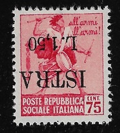 ITALIA-OCCUP. JUGOSLAVA -POLA-ISTRIA -1945- Valore Nuovo Stl Da 75 C. Con Soprastampa CAPOVOLTA - In Ottime Condizioni. - Joegoslavische Bez.: Istrië