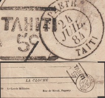 Tahiti 1884, Bande-journal à 5 C, Par Manque De Timbres Disponibles. La Cloche, Cercle Militaire, Rue De Rivoli, Papeete - Storia Postale