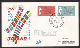 Ireland: FDC First Day Cover To Germany, 1965, 2 Stamps, CEPT, Europa, Europe, Leaf, Flag (traces Of Use) - Briefe U. Dokumente