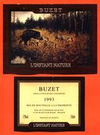 étiquette + Etiquette De Dos De Vin De Buzet 1993 L'instant Nature à Buzet Sur Baise - 75 Cl - Sanglier Et Marcassins - Jagd