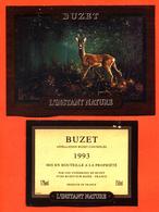 étiquette + Etiquette De Dos De Vin De Buzet 1993 L'instant Nature à Buzet Sur Baise - 75 Cl - Chevreuil - Hunting