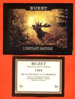 étiquette + Etiquette De Dos De Vin De Buzet 1994 L'instant Nature à Buzet Sur Baise - 75 Cl - Cerf - Jagd