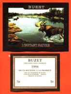 étiquette + Etiquette De Dos De Vin De Buzet 1994 L'instant Nature à Buzet Sur Baise - 75 Cl - élan - Hunting