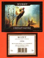 étiquette + Etiquette De Dos De Vin De Buzet 1994 L'instant Nature à Buzet Sur Baise - 75 Cl - Faisans - Jagd