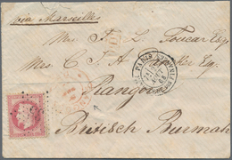 Birma / Burma / Myanmar: 1868 Cover From Paris To RANGOON Via Marseilles Franked By Napoleon 1868 80 - Myanmar (Burma 1948-...)