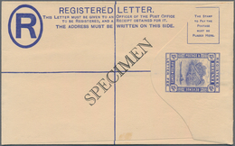 Brunei: 1935 Postal Stationery Registered Envelope 15c. Ultramarine (152x96 Mm), Surcharged "SPECIME - Brunei (1984-...)