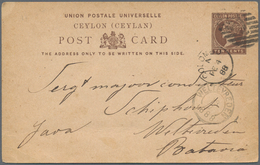Ceylon / Sri Lanka: 1885 Postal Stationery Card 10c. Brown Used From Colombo To NETHERLANDS INDIES, - Sri Lanka (Ceylan) (1948-...)