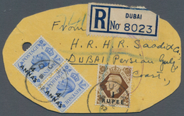 Dubai: 1952 Registered Air Mail 'Sample Tag' Addressed To London And Franked On The Reverse By Briti - Dubai