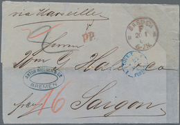 Französisch-Indochina: 1869, Incoming Mail: Folded Entire Letter (folds) With Red Cds "BREMEN F 20 1 - Covers & Documents