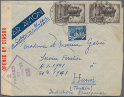 Französisch-Indochina: 1941, INCOMING CENSORED MAIL, France, 50 C Blue And 2 X 10 F Brown Definitive - Lettres & Documents