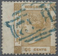 Hongkong: 1863/71, QV Wmk. Crown CC 96c Olive-bistre, Used With Blue "B62" Killer, With Left Wing Ma - Sonstige & Ohne Zuordnung