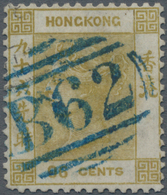 Hongkong: 1863/71, QV Wmk. CC 96c Olive-bistre Cancelled By Blue B62 Killer, One Perf. Missing On Lo - Andere & Zonder Classificatie