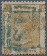Hongkong: 1863/71, QV Wmk. Crown CC 96c Olive-bistre, Used With Blue Shanghai "S1" Killer, Reperfed - Altri & Non Classificati